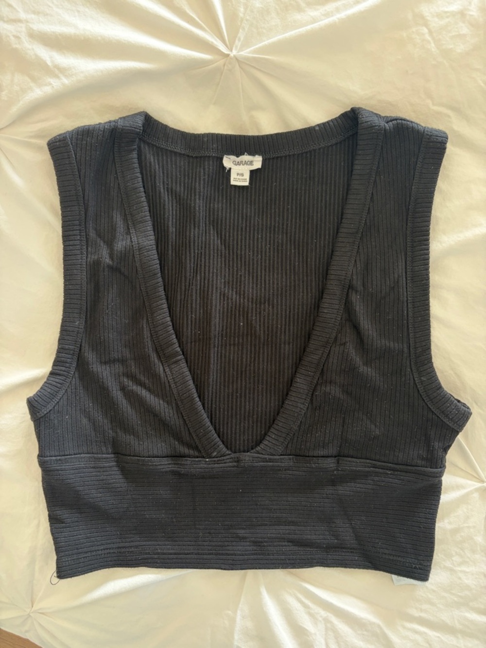 Garage Black Ribbed Deep V Crop Top